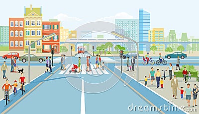 Road junction with pedestrian crossing Vector Illustration