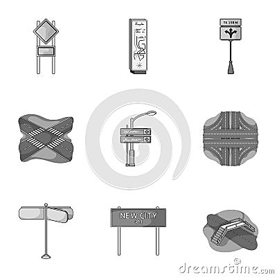 Road junctions and signs and other web icon in monochrome style.Guides and signs of traffic icons in set collection. Vector Illustration