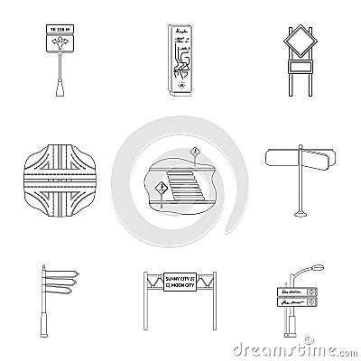 Road junctions and signs and other web icon in outline style.Guides and signs of traffic icons in set collection. Vector Illustration