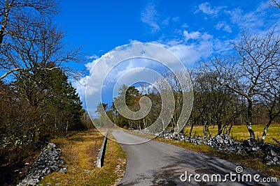 Road with Komen in Kras, Primorska, Slovenia Stock Photo