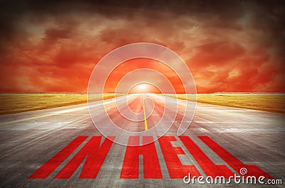 The road leading straight to the devil to hell Stock Photo