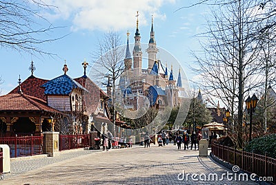 Road leads to Disneyland Castle, Shanghai Editorial Stock Photo