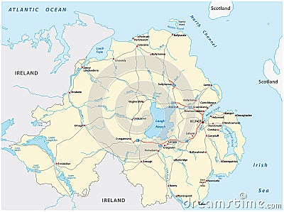 Road map of the British province of Northern Ireland Vector Illustration