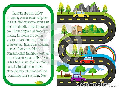 Road map with cars on the road Vector Illustration