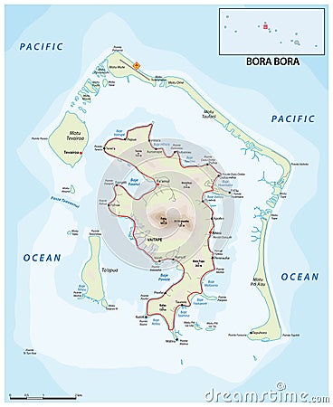 road map of the French Polynesian atoll Bora Bora Vector Illustration