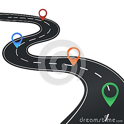 Road map with markers Vector Illustration