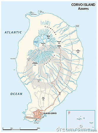 Road map of the Portuguese Azores island of Corvo Vector Illustration