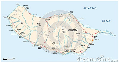 Road map of the Portuguese island of Madeira Vector Illustration