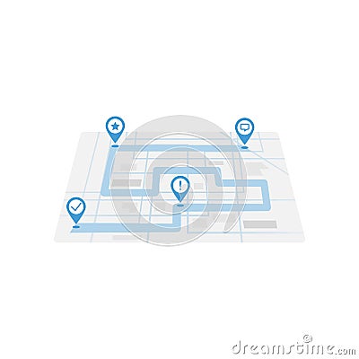 Road map scheme with different marks in simple style isolated on white background Vector Illustration