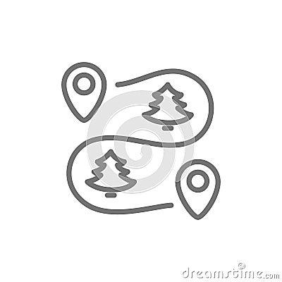 Road map scheme with location marks line icon. Vector Illustration