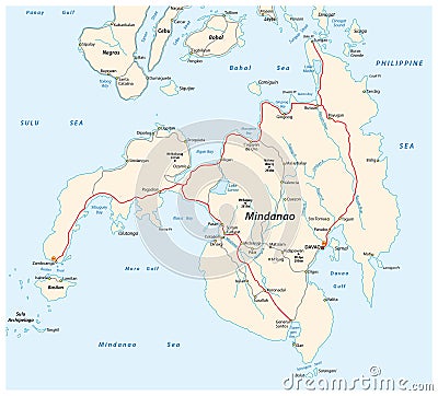 Road map of the second largest Philippine islands Mindanao Vector Illustration