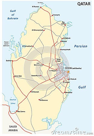 Road Map of the States of Qatar Vector Illustration