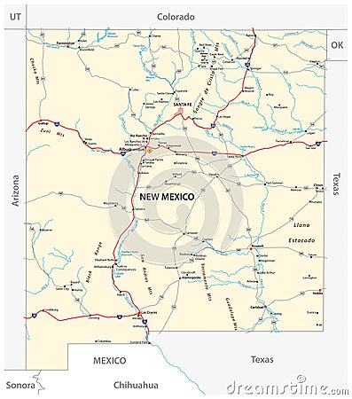 Road map of the US American State of New Mexico Vector Illustration