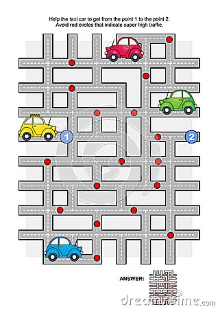 Road maze with taxi car Vector Illustration