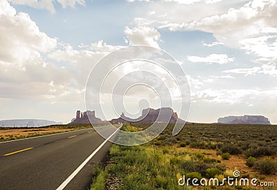 On the Road Monument Valley panorama - Arizona, AZ Stock Photo