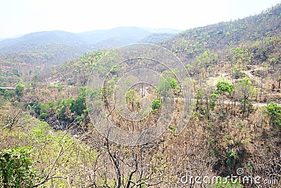 Road in the mountain and river in forest at Op Luang National Park, Hot, Chiang Mai, Thailand. Hot weather and arid. Stock Photo