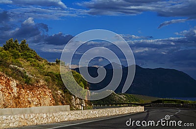 Road in the mountains in Europe on the coast Stock Photo