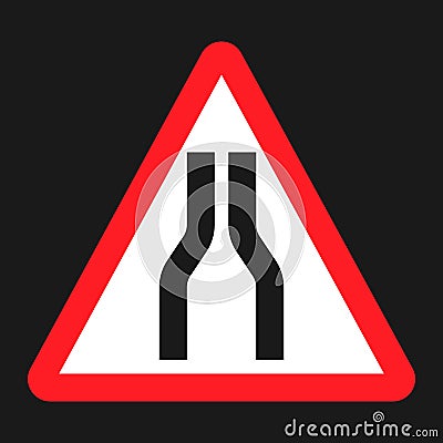 Road Narrows ahead sign flat icon Vector Illustration