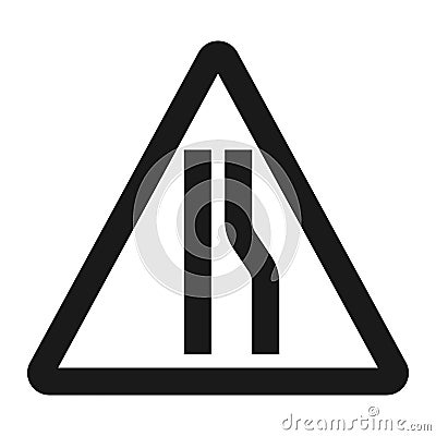 Road Narrows ahead sign line icon Vector Illustration