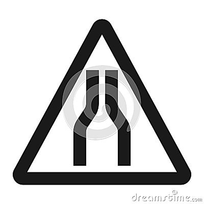 Road Narrows ahead sign line icon Vector Illustration