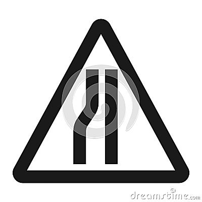 Road Narrows ahead sign line icon Vector Illustration