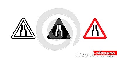 Road narrows on both sides icon of 3 types color, black and white, outline. Isolated vector sign symbol Stock Photo