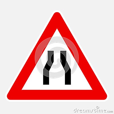 Road narrows on both sides road sign Vector Illustration