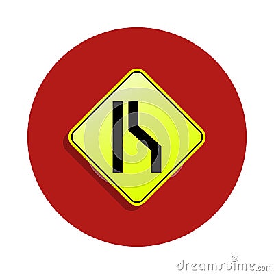 Road narrows on right icon in badge style. One of road sings collection icon can be used for UI, UX Stock Photo