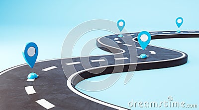 Road with navigation markers on a winding path. 3D Rendering Stock Photo