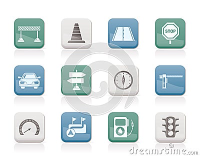 Road, navigation and traffic icons Vector Illustration