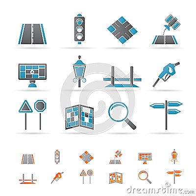 Road, navigation and travel icons Vector Illustration