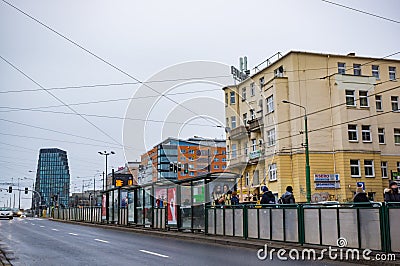 Road and tram stops Editorial Stock Photo