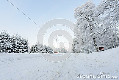 The road number 496 has covered with heavy snow in winter season at Lapland, Finland Stock Photo