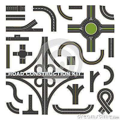 Top view on road parts for construction kit Vector Illustration