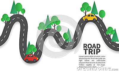 Road with pins. Winding road with pin pointer, trip and journey route, mobile navigation geotag planned way, craft Vector Illustration