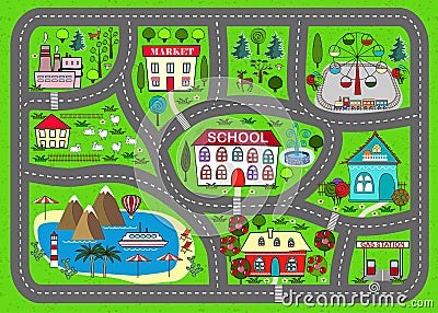 Road play mat for children activity and entertainment Vector Illustration