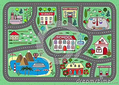 Road play mat for children activity and entertainment Vector Illustration