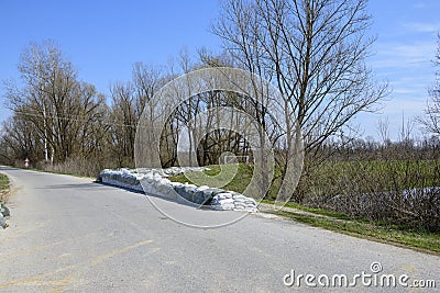 Sandbags flood protection Stock Photo