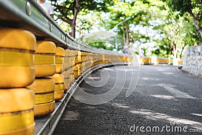 Road railing barrier, selective focus shallow depth of field, accident safety system on the road Stock Photo