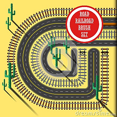 Road railroad brush set Vector Illustration