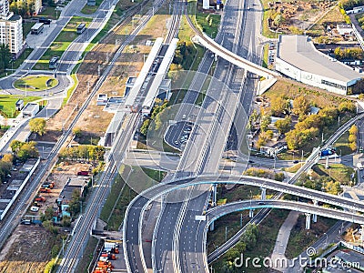 Road and Railway near Business Center in Moscow Stock Photo