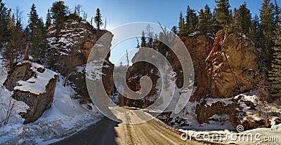 The road through red rocks Stock Photo