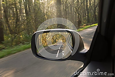 Car Mirror Road View Stock Photo