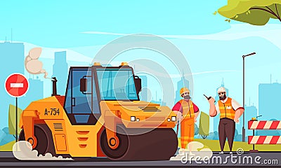 Road Repair Flat Composition Vector Illustration