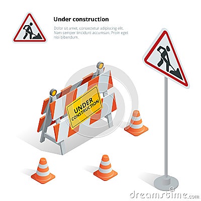 Road repair, under construction road sign Vector Illustration