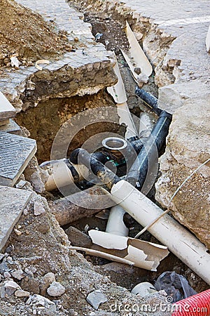 Road repairs in a italian stone road Stock Photo