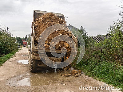 Road repairs in the Kaluga region in Russia. Editorial Stock Photo