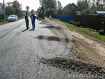 Road repairs in the Kaluga region in Russia. Editorial Stock Photo