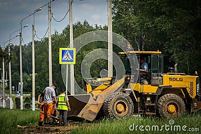 Road repairs in the Kaluga region in Russia. Editorial Stock Photo