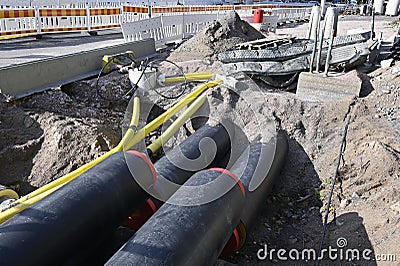 road repairs and pipe laying Stock Photo